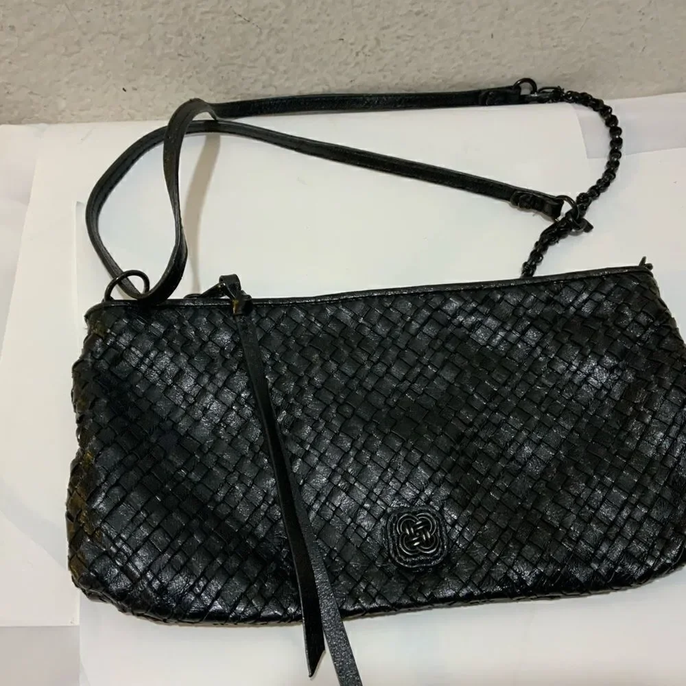 Elliot Lucca Braided Leather Small Shoulder Bag Purse